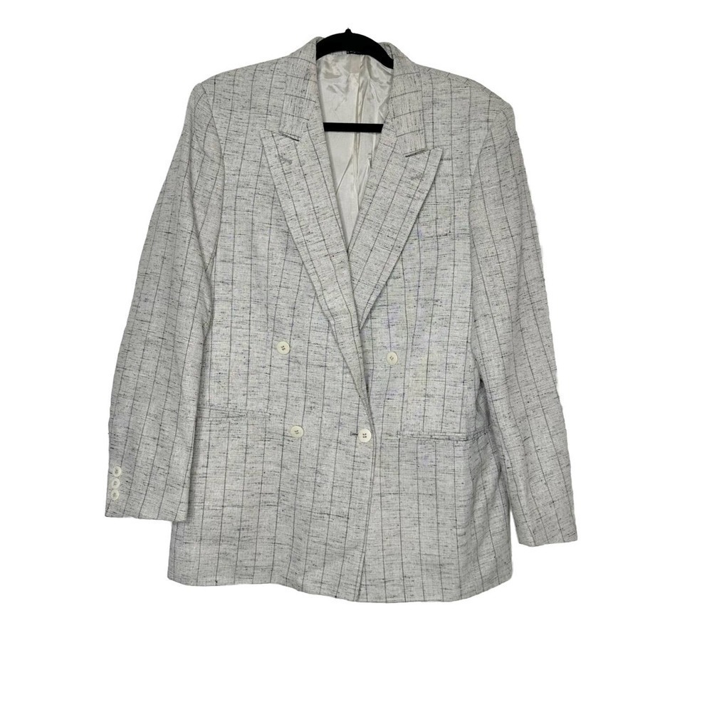 Vintage Egon Von Furstenberg Plaid Tweed Blazer Sports Coat Mens Gray Size R 39